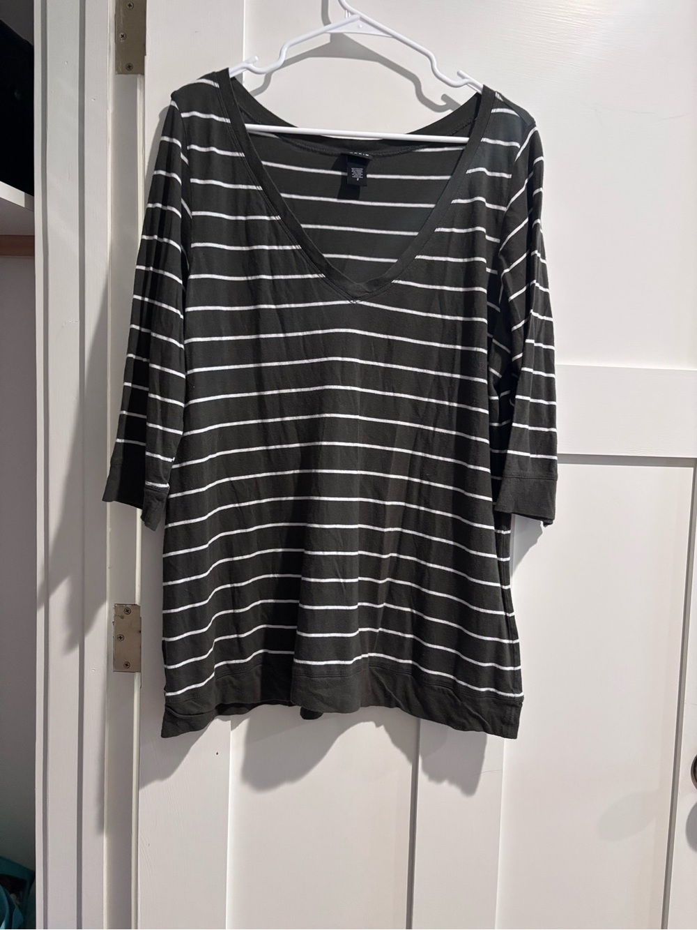 torrid Charcoal and White Striped V-Neck Long Sleeve Top